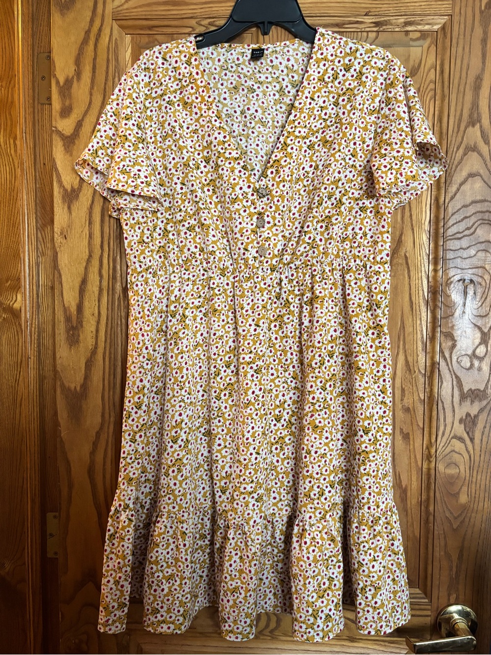 SHEIN Mustard Floral Flowy Midi Dress
